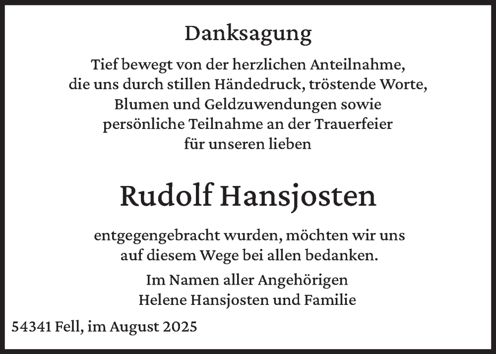 Traueranzeige für Rudolf Hansjosten vom 30.08.2025 aus trierischer_volksfreund