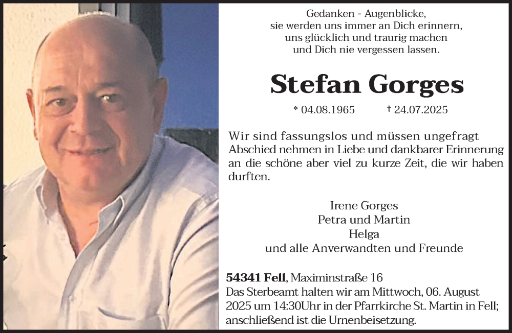  Traueranzeige für Stefan Gorges vom 02.08.2025 aus trierischer_volksfreund