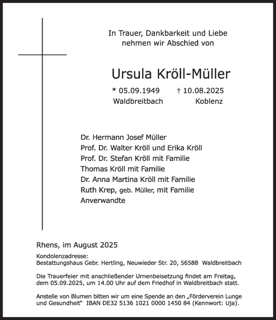 Traueranzeige von Ursula Kröll-Müller von trierischer_volksfreund