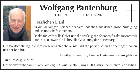 Traueranzeige von Wolfgang Pantenburg von trierischer_volksfreund
