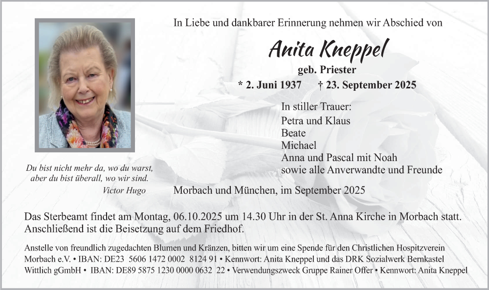  Traueranzeige für Anita Kneppel vom 27.09.2025 aus trierischer_volksfreund