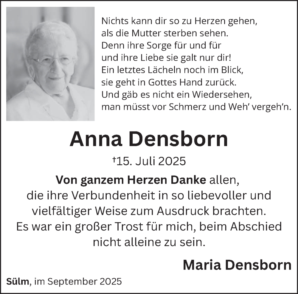  Traueranzeige für Anna Densborn vom 27.09.2025 aus trierischer_volksfreund
