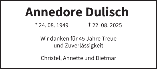 Traueranzeige von Annedore Dulisch von trierischer_volksfreund