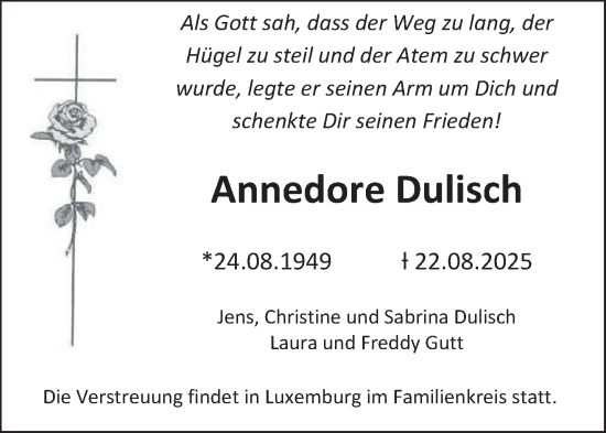 Traueranzeige von Annedore Dulisch von trierischer_volksfreund