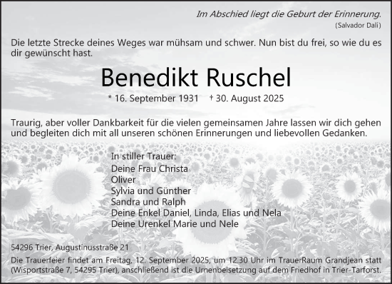 Traueranzeige von Benedikt Ruschel von trierischer_volksfreund