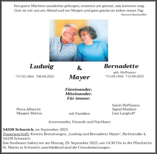 Traueranzeige von Ludwig und Bernadette Mayer von trierischer_volksfreund