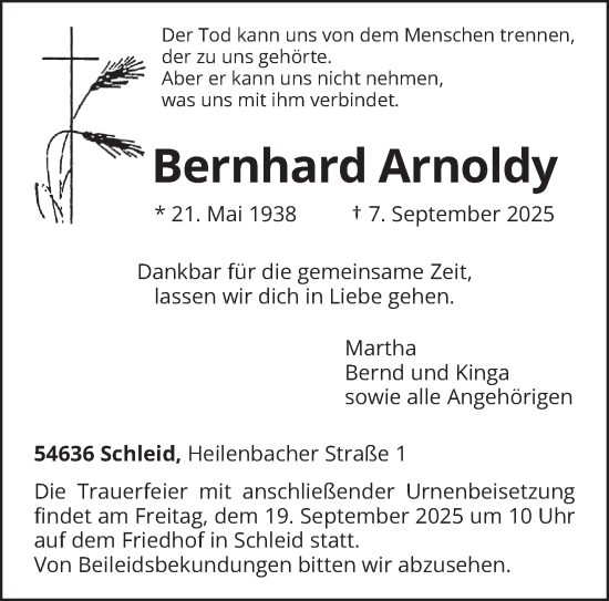 Traueranzeige von Bernhard Arnoldy von trierischer_volksfreund