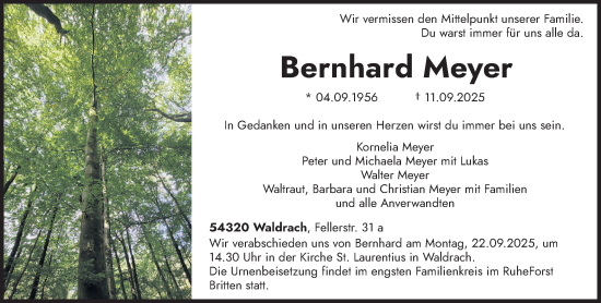 Traueranzeige von Bernhard Meyer von trierischer_volksfreund