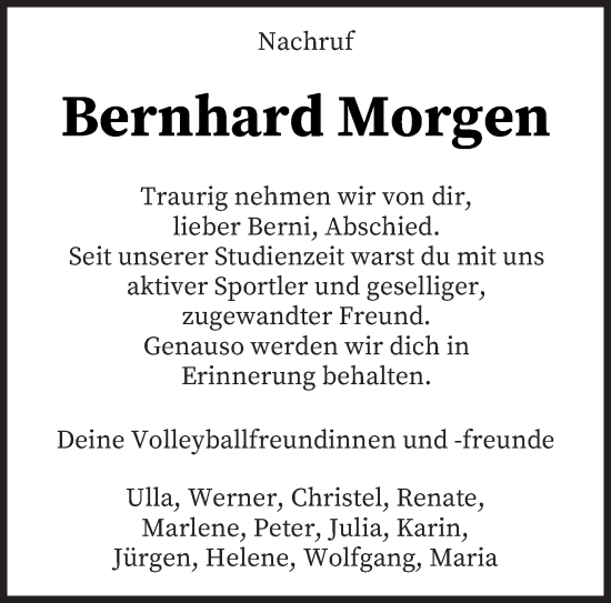 Traueranzeige von Bernhard Morgen von trierischer_volksfreund
