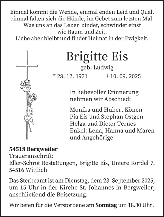 Traueranzeige von Brigitte Eis von trierischer_volksfreund