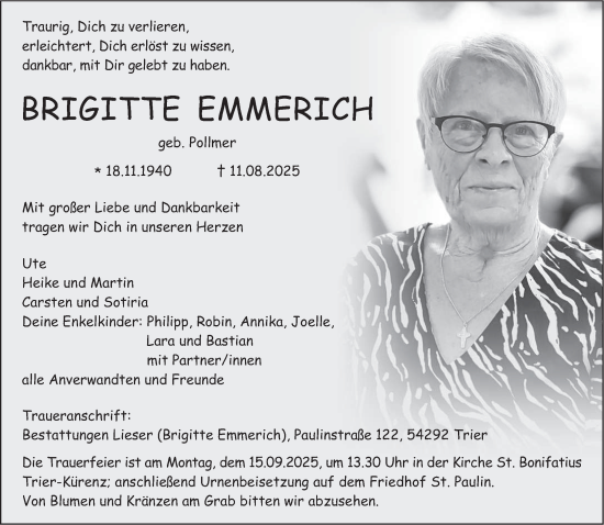 Traueranzeige von Brigitte Emmerich von trierischer_volksfreund