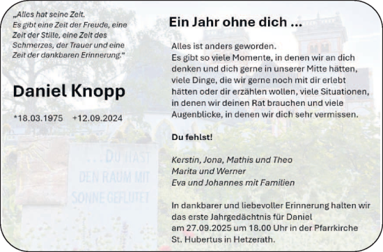 Traueranzeige von Daniel Knopp von trierischer_volksfreund