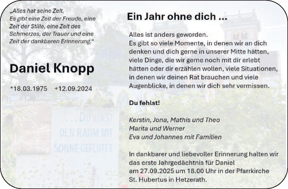  Traueranzeige für Daniel Knopp vom 06.09.2025 aus trierischer_volksfreund