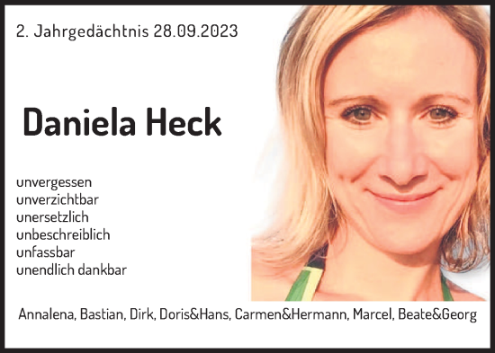 Traueranzeige von Daniela Heck von trierischer_volksfreund