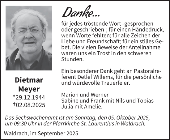 Traueranzeige von Dietmar Meyer von trierischer_volksfreund