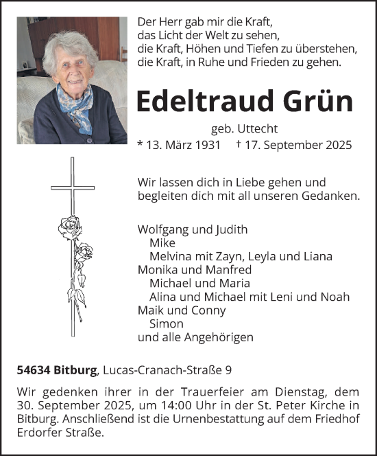 Traueranzeige von Edeltraud Grün von trierischer_volksfreund