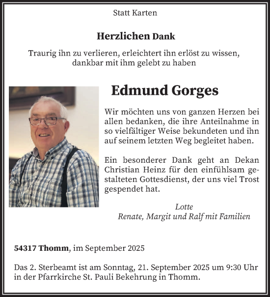 Traueranzeige von Edmund Gorges von trierischer_volksfreund