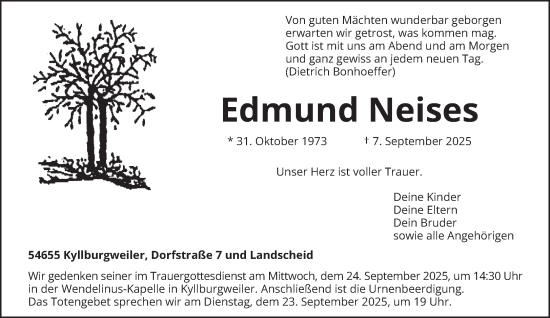 Traueranzeige von Edmund Neises von trierischer_volksfreund