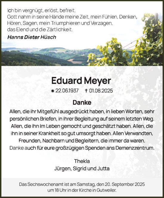 Traueranzeige von Eduard Meyer von trierischer_volksfreund