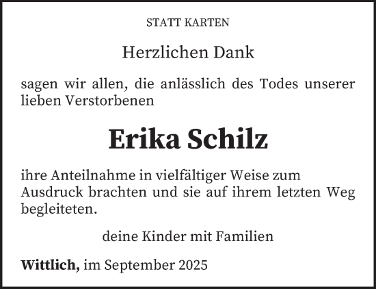 Traueranzeige von Erika Schilz von trierischer_volksfreund
