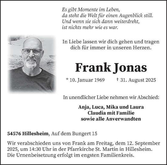 Traueranzeige von Frank Jonas von trierischer_volksfreund