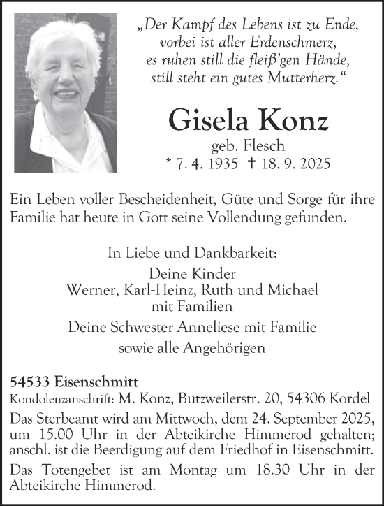 Traueranzeige von Gisela Konz von trierischer_volksfreund