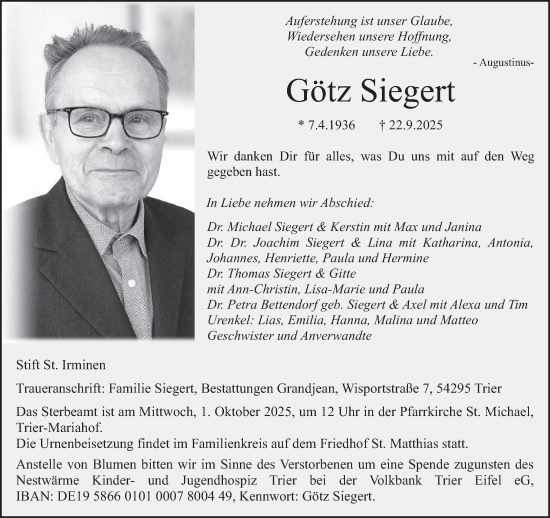 Traueranzeige von Götz Siegert von trierischer_volksfreund