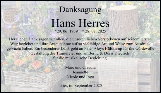 Traueranzeige von Hans Herres von trierischer_volksfreund