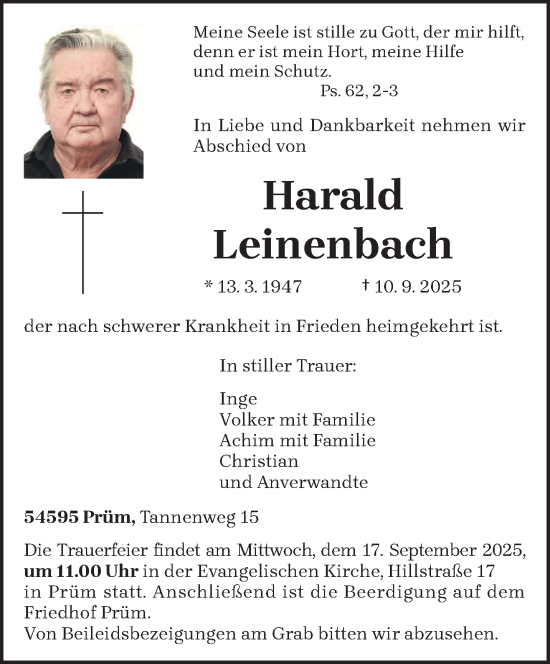 Traueranzeige von Harald Leinenbach von trierischer_volksfreund