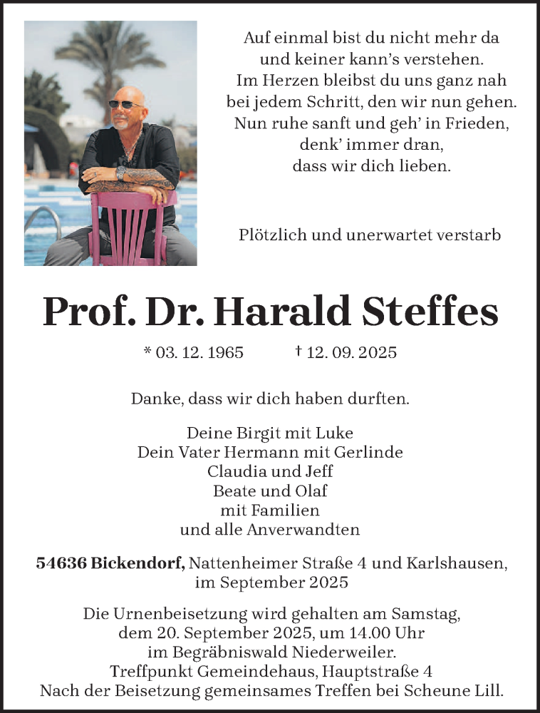  Traueranzeige für Harald Steffes vom 17.09.2025 aus trierischer_volksfreund
