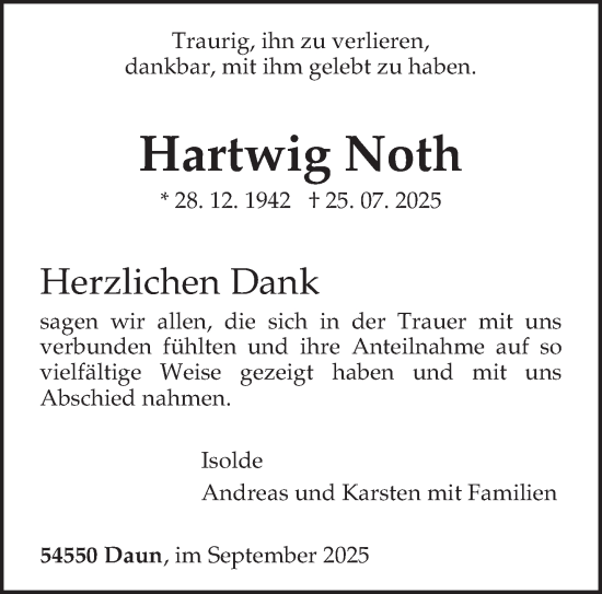 Traueranzeige von Hartwig Noth von trierischer_volksfreund