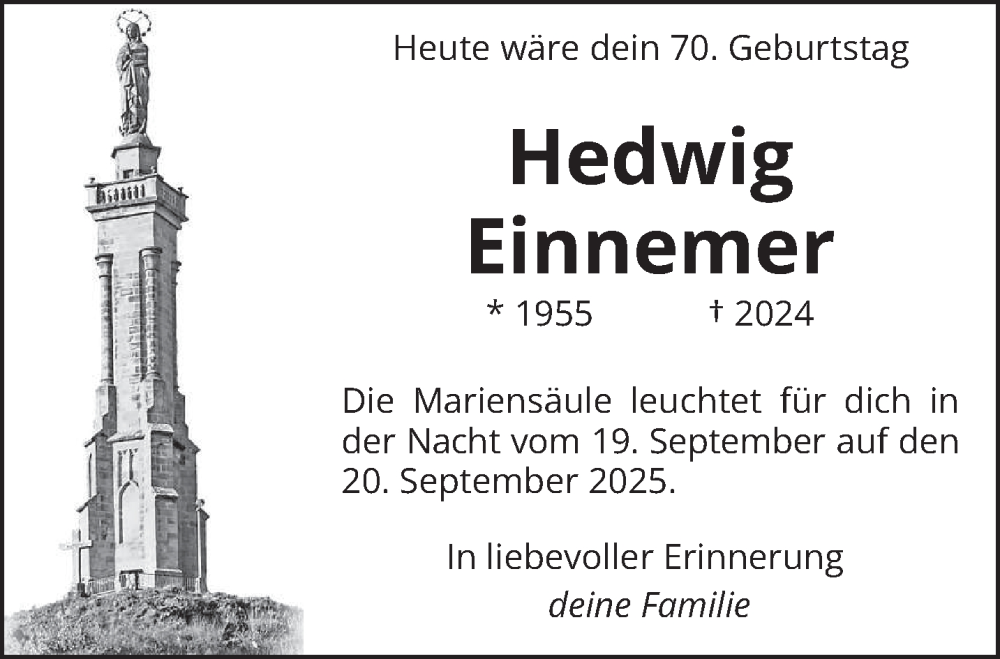  Traueranzeige für Hedwig Einnemer vom 19.09.2025 aus trierischer_volksfreund