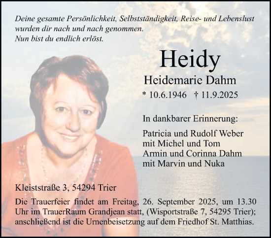 Traueranzeige von Heidemarie Dahm von trierischer_volksfreund
