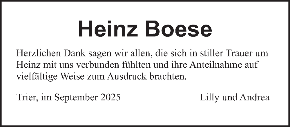  Traueranzeige für Heinz Boese vom 06.09.2025 aus trierischer_volksfreund