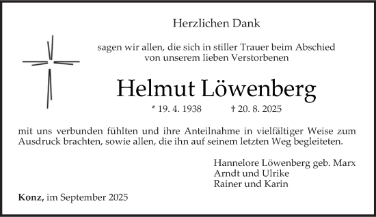 Traueranzeige von Helmut Löwenberg von trierischer_volksfreund