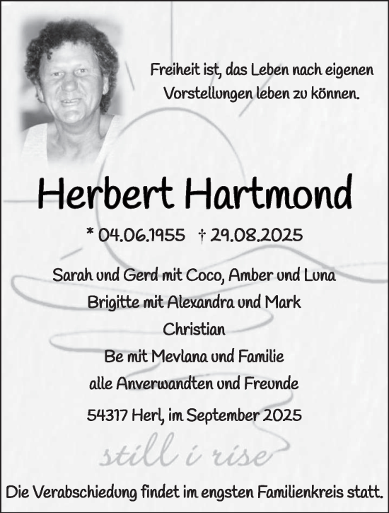 Traueranzeige von Herbert Hartmond von trierischer_volksfreund