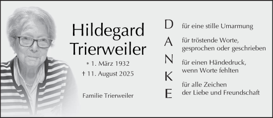 Traueranzeige von Hildegard Trierweiler von trierischer_volksfreund