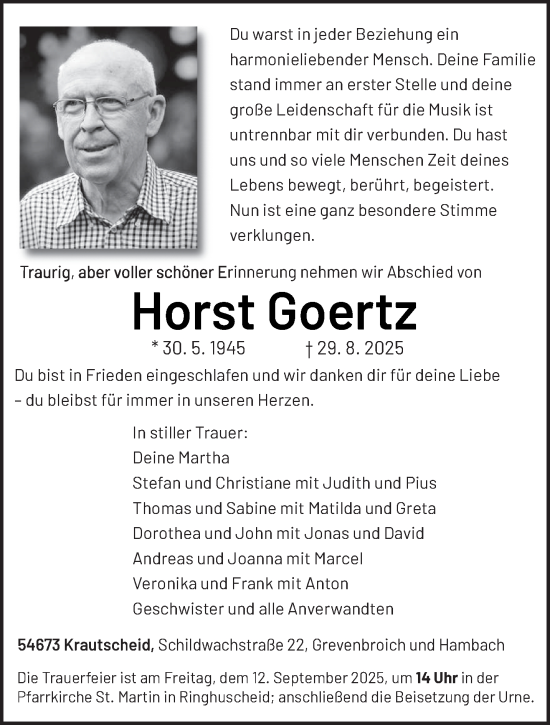 Traueranzeige von Horst Goertz von trierischer_volksfreund