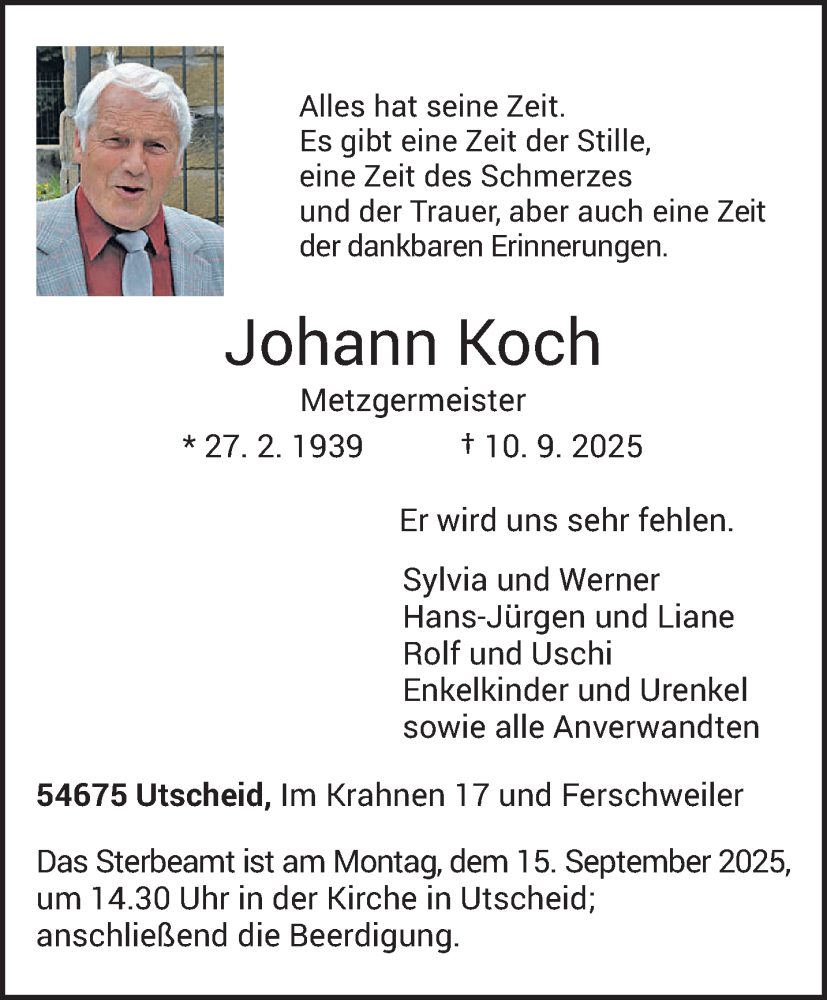 Traueranzeige für Johann Koch vom 13.09.2025 aus trierischer_volksfreund
