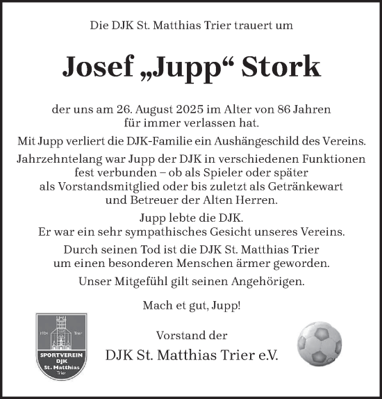 Traueranzeige von Josef Stork von trierischer_volksfreund