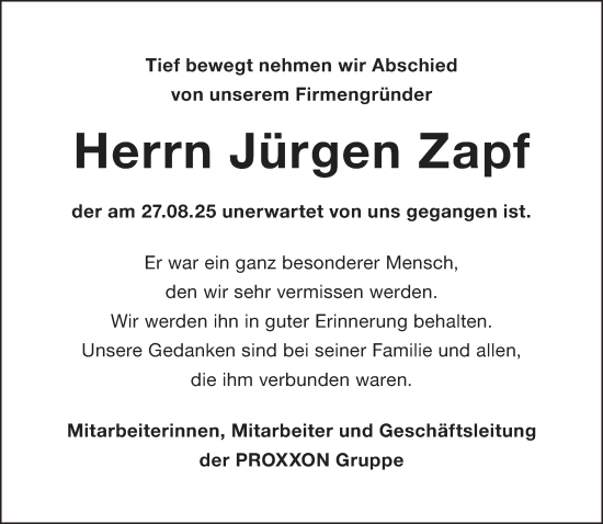 Traueranzeige von Jürgen Zapf von trierischer_volksfreund