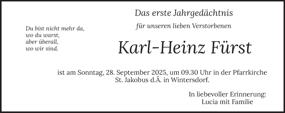  Traueranzeige für Karl-Heinz Fürst vom 24.09.2025 aus trierischer_volksfreund
