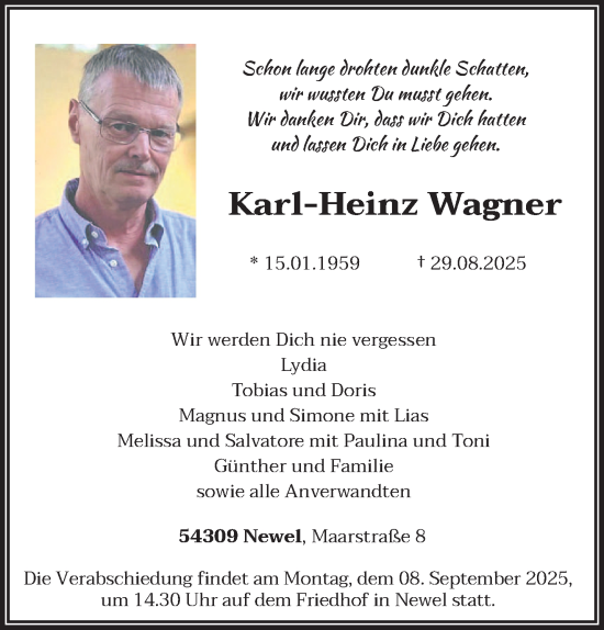 Traueranzeige von Karl-Heinz Wagner von trierischer_volksfreund