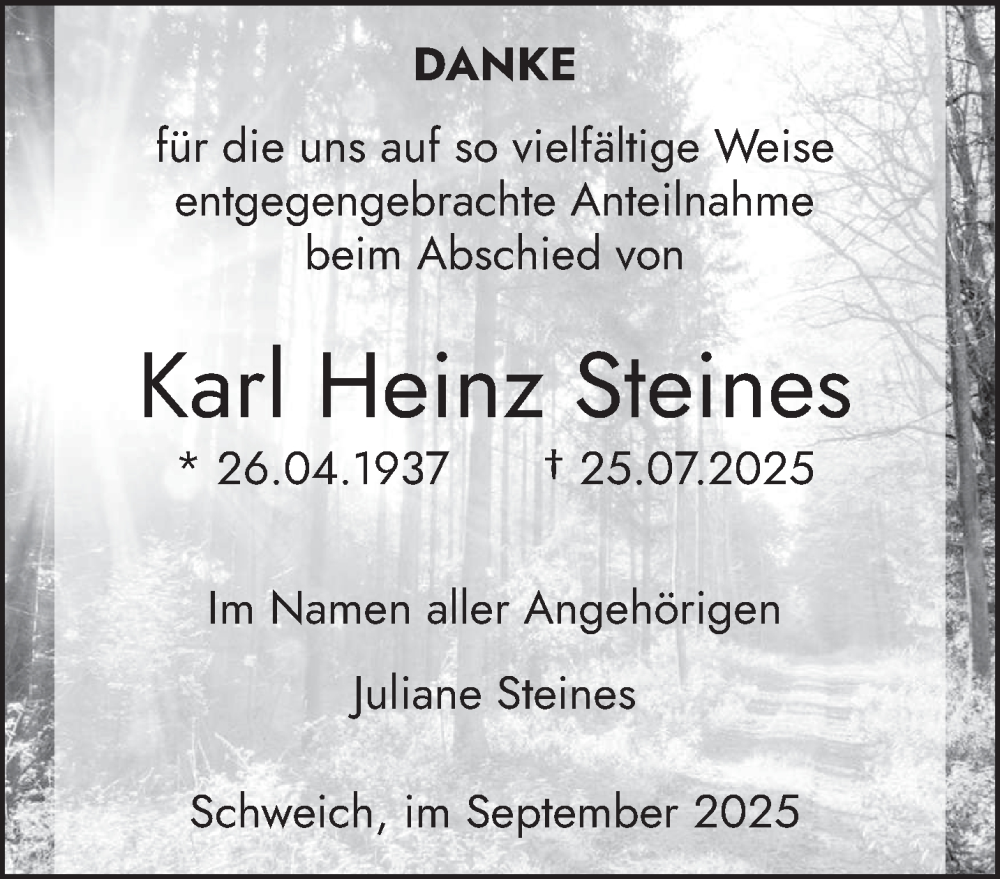  Traueranzeige für Karl Heinz Steines vom 06.09.2025 aus trierischer_volksfreund