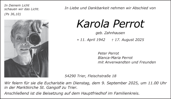 Traueranzeige von Karola Perrot von trierischer_volksfreund