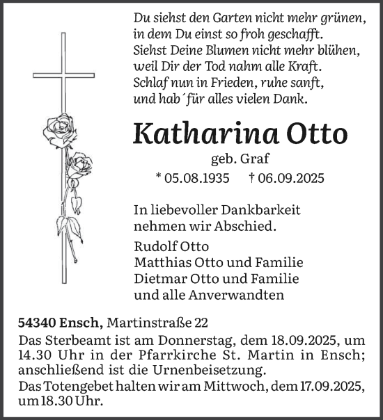 Traueranzeige von Katharina Otto von trierischer_volksfreund