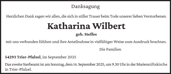 Traueranzeige von Katharina Wilbert von trierischer_volksfreund
