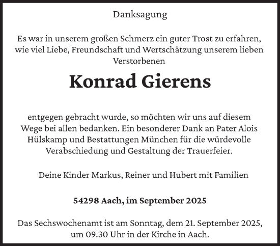 Traueranzeige von Konrad Gierens von trierischer_volksfreund