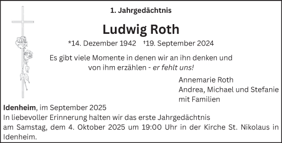 Traueranzeige von Ludwig Roth von trierischer_volksfreund