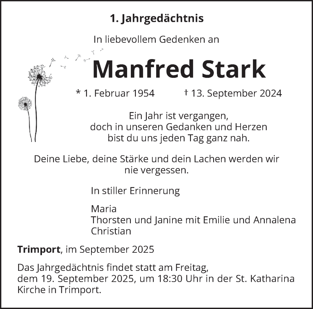  Traueranzeige für Manfred Stark vom 13.09.2025 aus trierischer_volksfreund